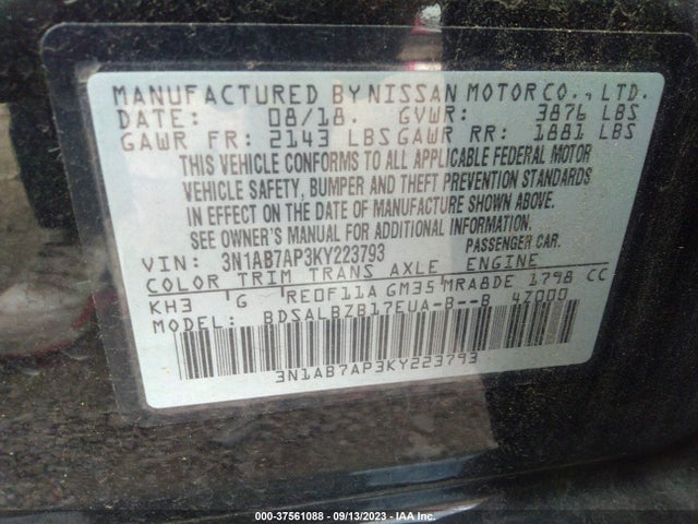 Nissan SENTRA S 2019 3N1AB7AP3KY223793 Image 9