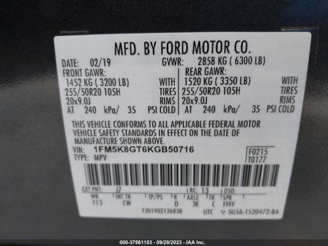 1FM5K8GT6KGB50716 Ford EXPLORER SPORT