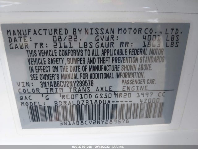 Nissan SENTRA SV 2022 3N1AB8CV2NY289578 Image 9