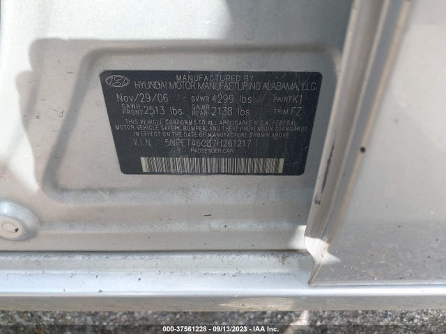 2007 HYUNDAI SONATA GLS VIN: 5NPET46C87H261217