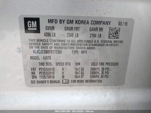 KL4CJCSB0FB172384 Buick Encore Leather