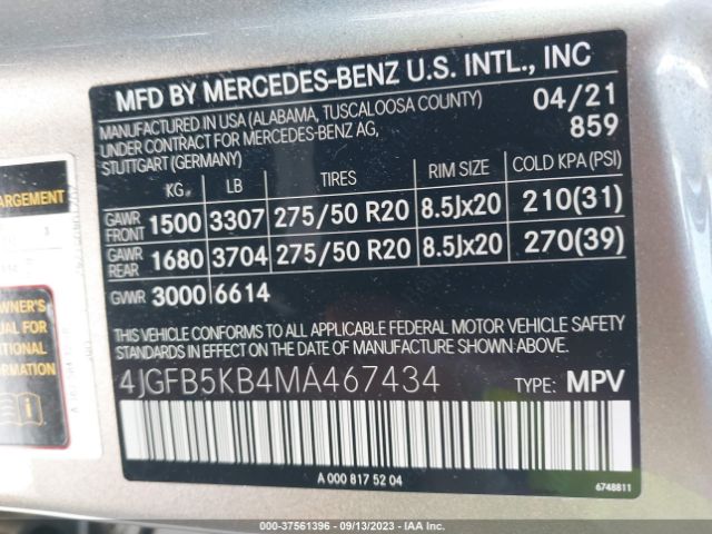 4JGFB5KB4MA467434 Mercedes-Benz Gle Gle 450