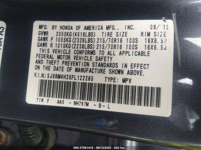 Honda CR-V LX 2015 5J6RM4H3XFL122285 Image 9