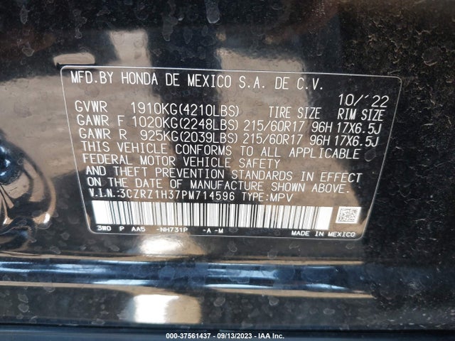 2023 HONDA HR-V LX VIN: 3CZRZ1H37PM714596