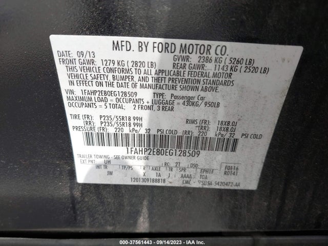 Ford TAURUS SEL 2014 1FAHP2E80EG128509 Image 9