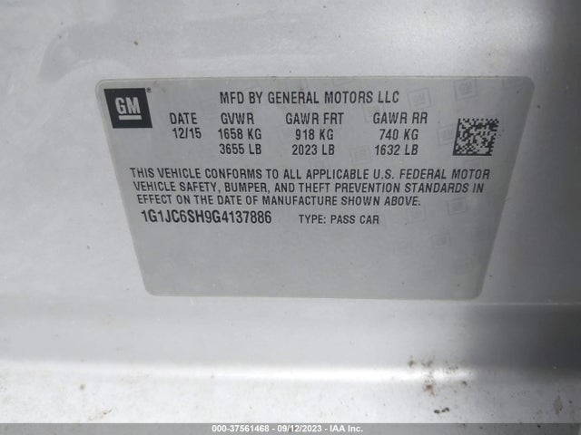 Chevrolet SONIC LT 2016 1G1JC6SH9G4137886 Image 9