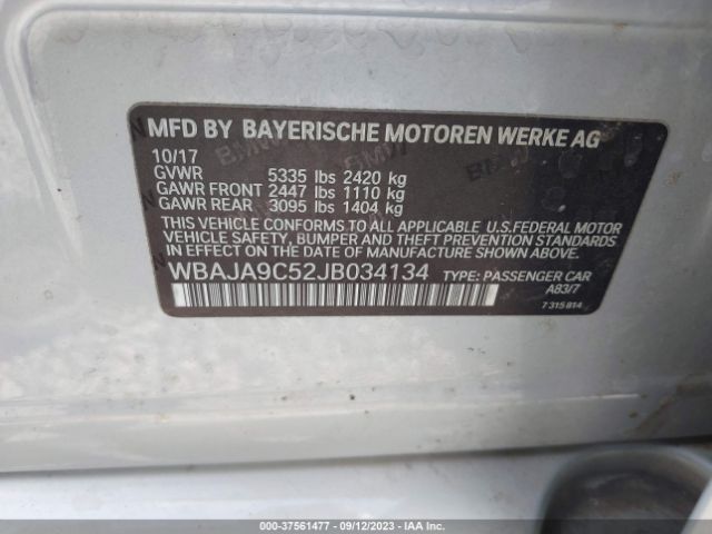 WBAJA9C52JB034134 BMW 5 Series 530e Iperformance