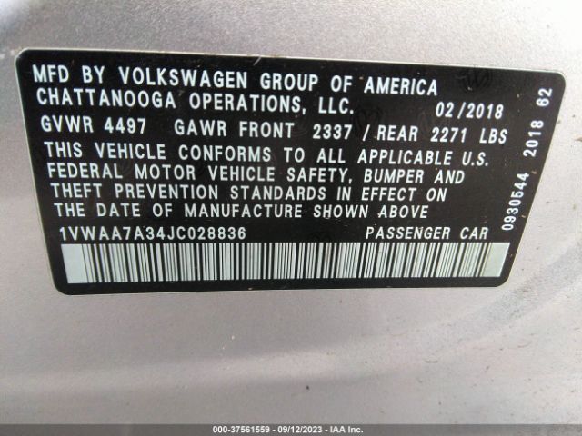 1VWAA7A34JC028836 Volkswagen Passat 2.0t R-line/2.0t S