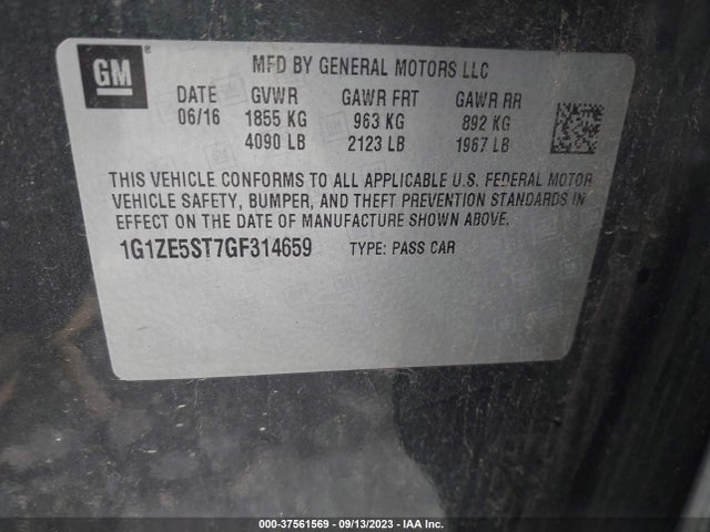 2016 CHEVROLET MALIBU LT VIN: 1G1ZE5ST7GF314659