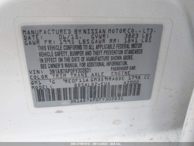 3N1AB7AP0FY302831 Nissan SENTRA SV