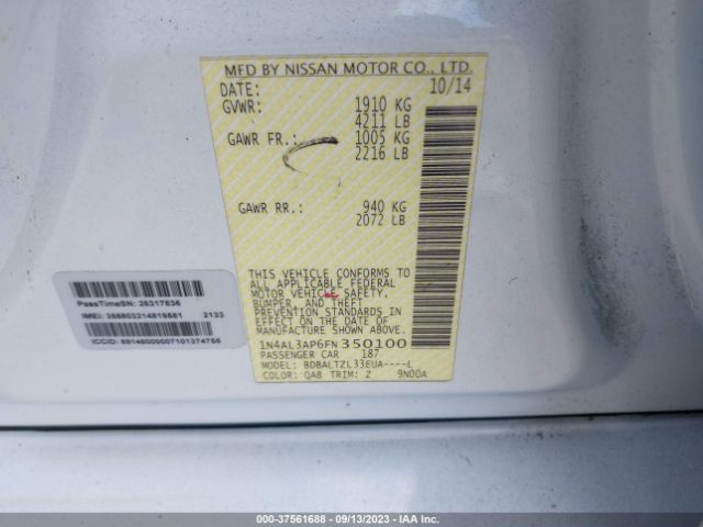 1N4AL3AP6FN350100 Nissan Altima 2.5 Sl