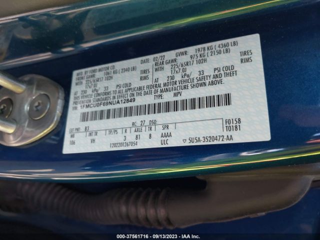 1FMCU0F69NUA12849 Ford ESCAPE S