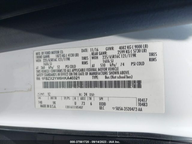 1FBZX2YM6HKA40321 Ford Transit Wagon Xl/xlt