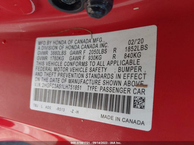 Honda CIVIC SI COUPE 2020 2HGFC3A51LH751851 Image 9