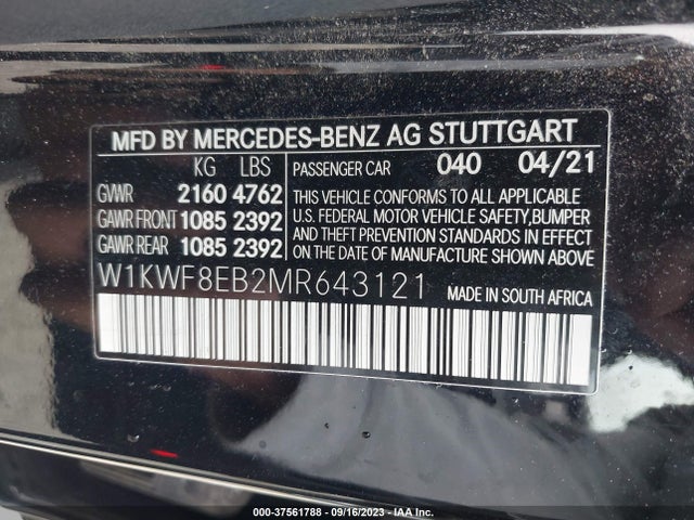 2021 MERCEDES-BENZ C 300 VIN: W1KWF8EB2MR643121