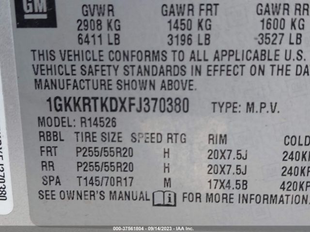 1GKKRTKDXFJ370380 GMC Acadia Denali