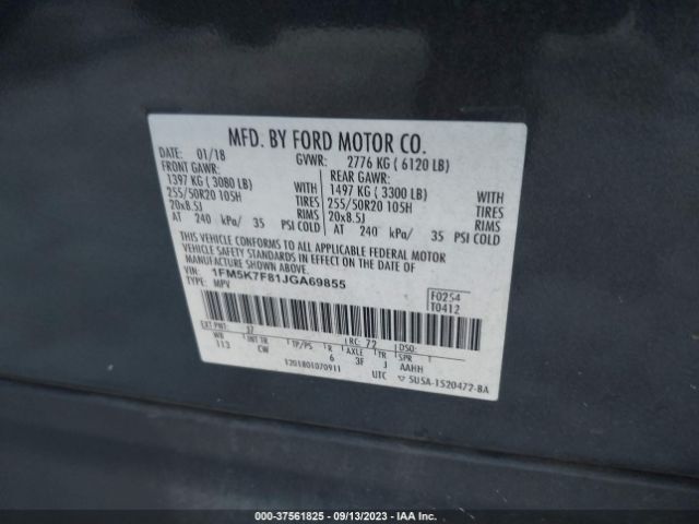 1FM5K7F81JGA69855 Ford Explorer Limited
