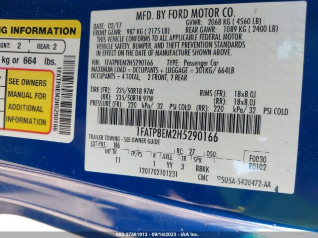 1FATP8EM2H5290166 Ford Mustang V6