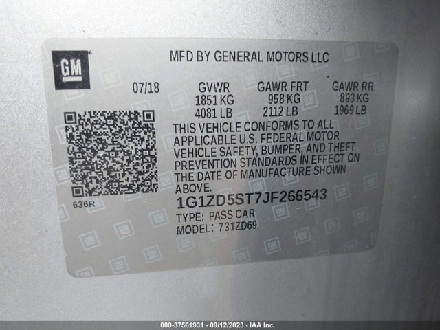 Chevrolet MALIBU LT 2018 1G1ZD5ST7JF266543 Image 9