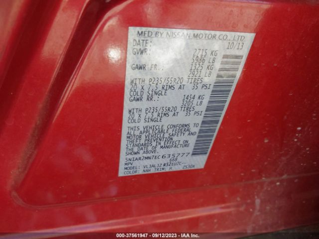 5N1AR2MN7EC635777 Nissan Pathfinder Platinum