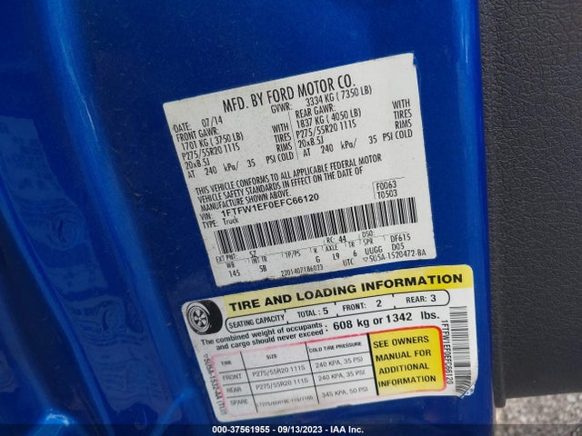 Ford F-150 Fx4 2014 1FTFW1EF0EFC66120 Image 9