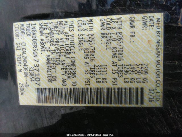 1N6AD0ER5GN737107 Nissan Frontier S/sv/desert Runner/sl