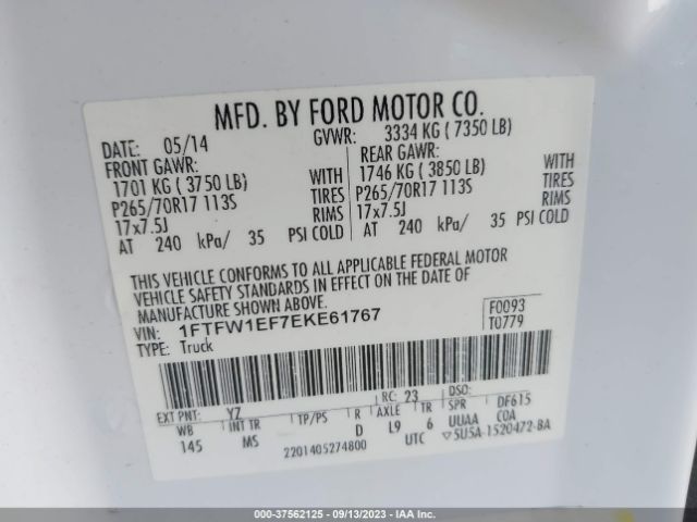 1FTFW1EF7EKE61767 Ford F-150 Xl/xlt/stx/fx4/lariat