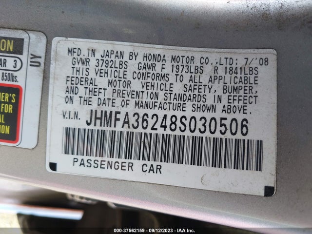 2008 HONDA CIVIC HYBRID VIN: JHMFA36248S030506