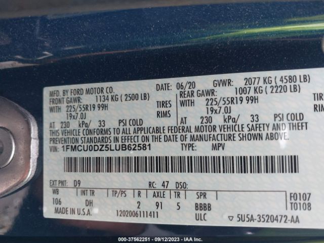 1FMCU0DZ5LUB62581 Ford Escape Titanium Hybrid