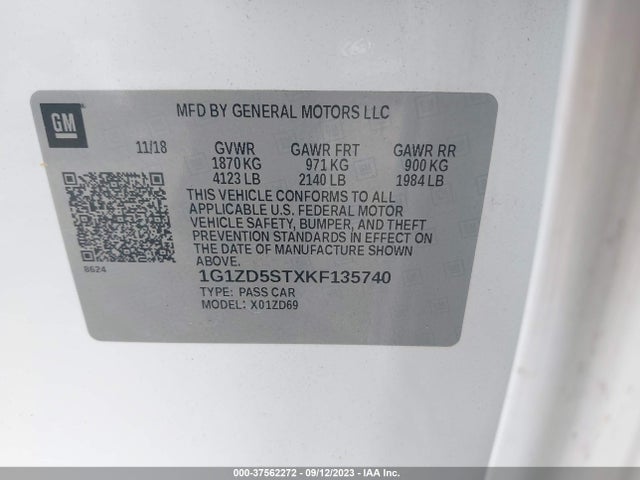 Chevrolet MALIBU LT 2019 1G1ZD5STXKF135740 Image 9