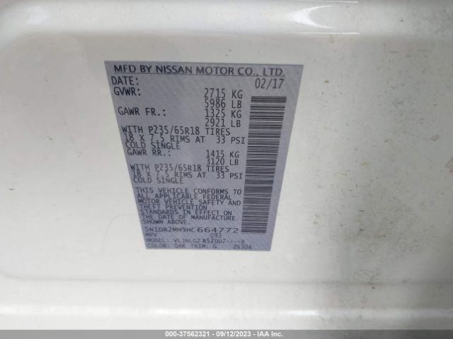 5N1DR2MM9HC664772 Nissan Pathfinder Sl