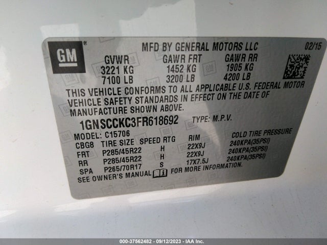 Chevrolet Tahoe Ltz 2015 1GNSCCKC3FR618692 Image 9