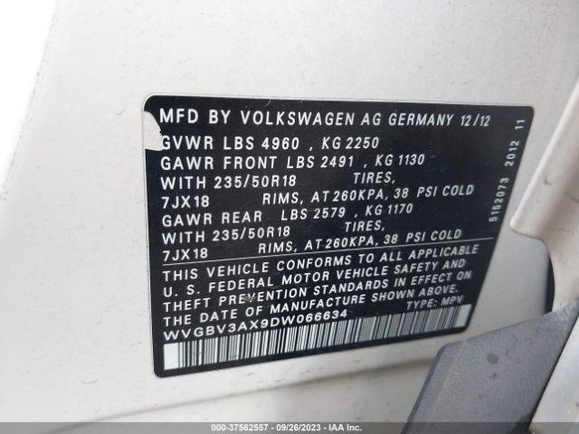 2013 VOLKSWAGEN TIGUAN WVGBV3AX9DW066634 Photo 8