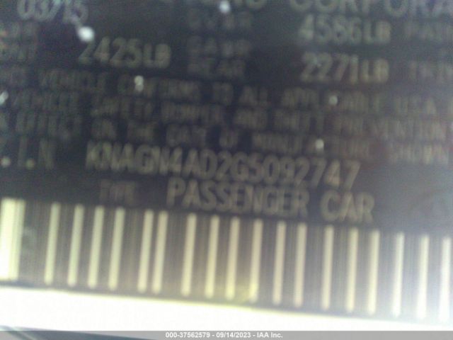 KNAGN4AD2G5092747 KIA Optima Hybrid Ex