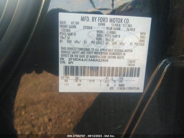2010 FORD EDGE SEL VIN: 2FMDK4JC3ABA22808