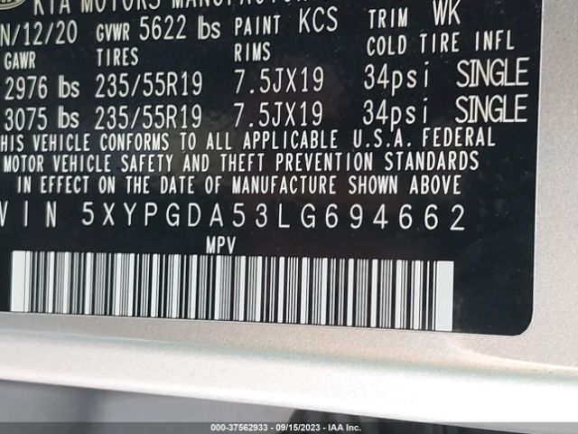 5XYPGDA53LG694662 KIA Sorento S V6