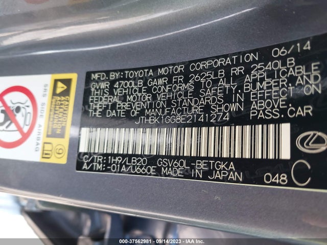 JTHBK1GG8E2141274 Lexus ES 350