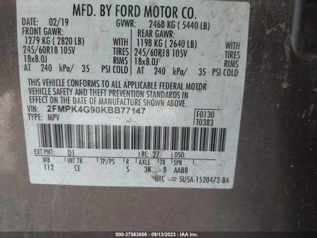 Ford EDGE SE 2019 2FMPK4G90KBB77147 Image 9