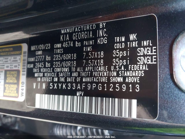 2023 KIA SPORTAGE EX VIN: 5XYK33AF9PG125913