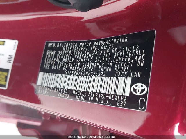 Toyota COROLLA LE 2022 5YFEPMAE5NP325923 Image 9