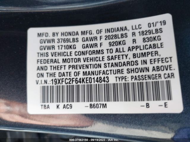 19XFC2F64KE014843 Honda Civic Sedan Lx
