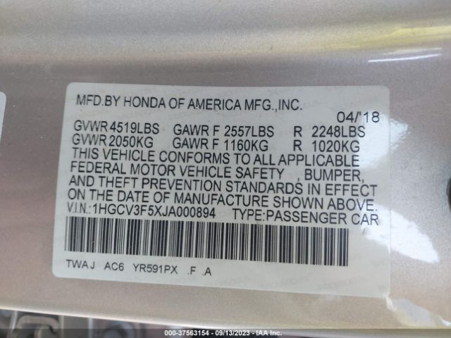 1HGCV3F5XJA000894 Honda Accord Hybrid Ex-l