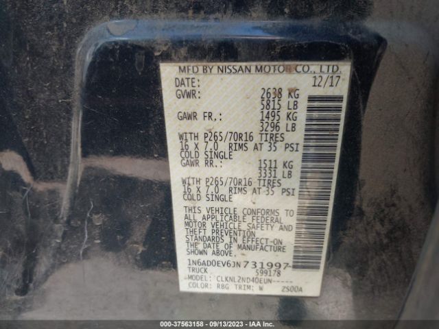 1N6AD0EV6JN731997 Nissan Frontier Sv V6