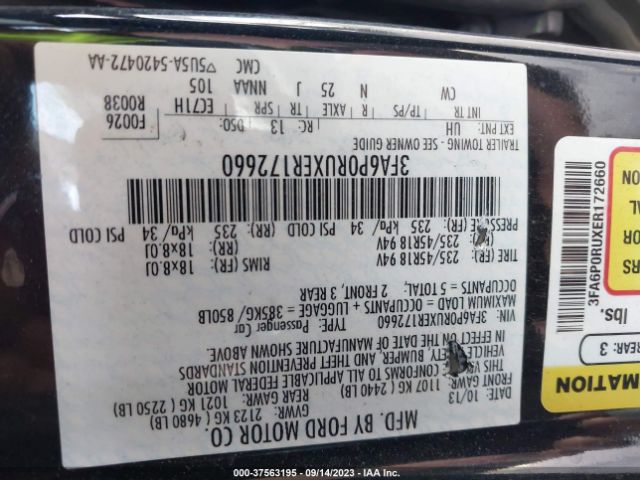 3FA6P0RUXER172660 Ford Fusion Titanium Hybrid