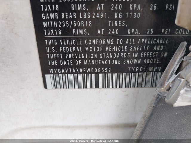 WVGAV7AX9FW508592 Volkswagen Tiguan Sel