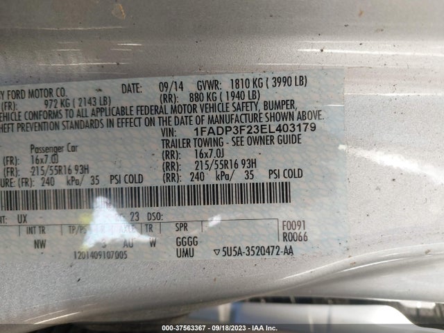 2014 FORD FOCUS SE VIN: 1FADP3F23EL403179