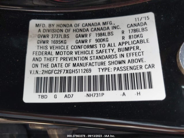 Honda Civic Sedan Ex 2016 2HGFC2F7XGH511269 Image 9