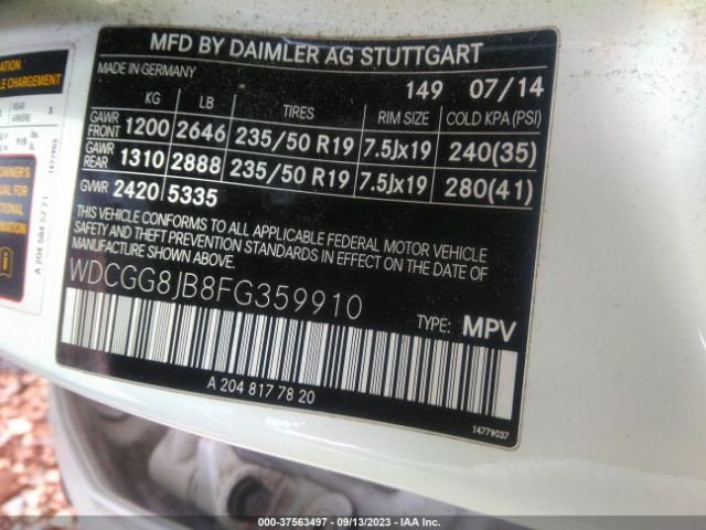 WDCGG8JB8FG359910 Mercedes-Benz Glk-class Glk 350