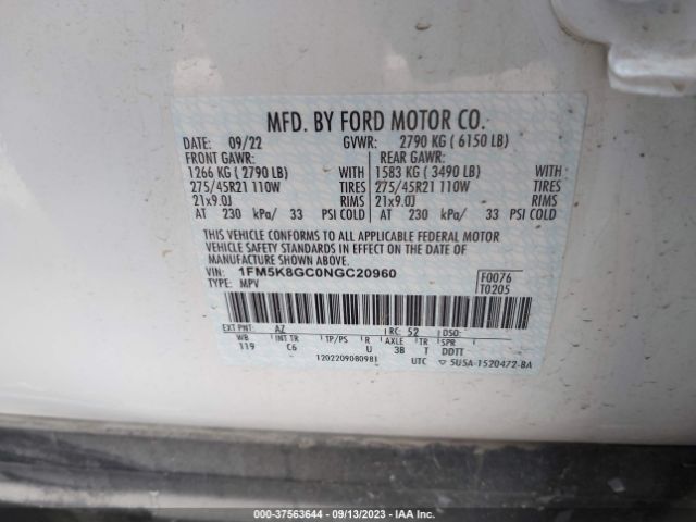 1FM5K8GC0NGC20960 Ford Explorer St