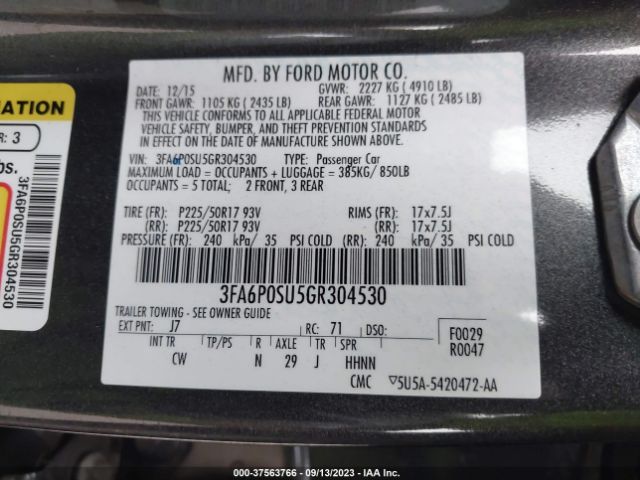3FA6P0SU5GR304530 Ford Fusion Energi Titanium